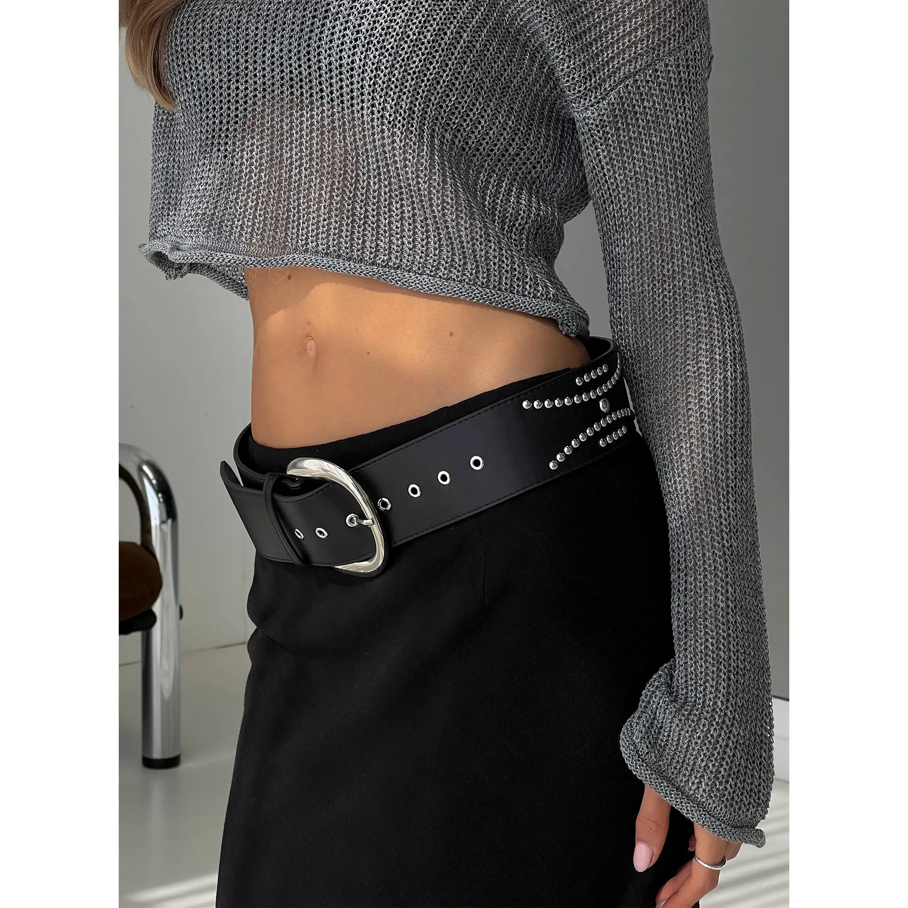 Jordynne Studded Faux Leather Belt Black / Silver