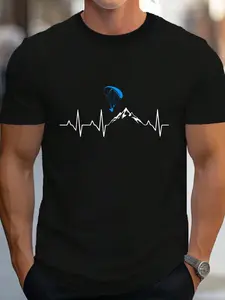 100% Cotton Paragliding Heartbeat Paraglider Parachute Mountain T-Shirt Women's Men's Graphic Tee Crew Neck summer vacation Tops