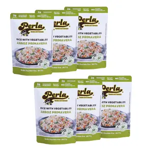 Perla Instant Garlic Rice & Vegetable (Arroz Primavera) Food with Corn, Onion, Salt - 10 oz BPA-Free Bag, Pack of 6