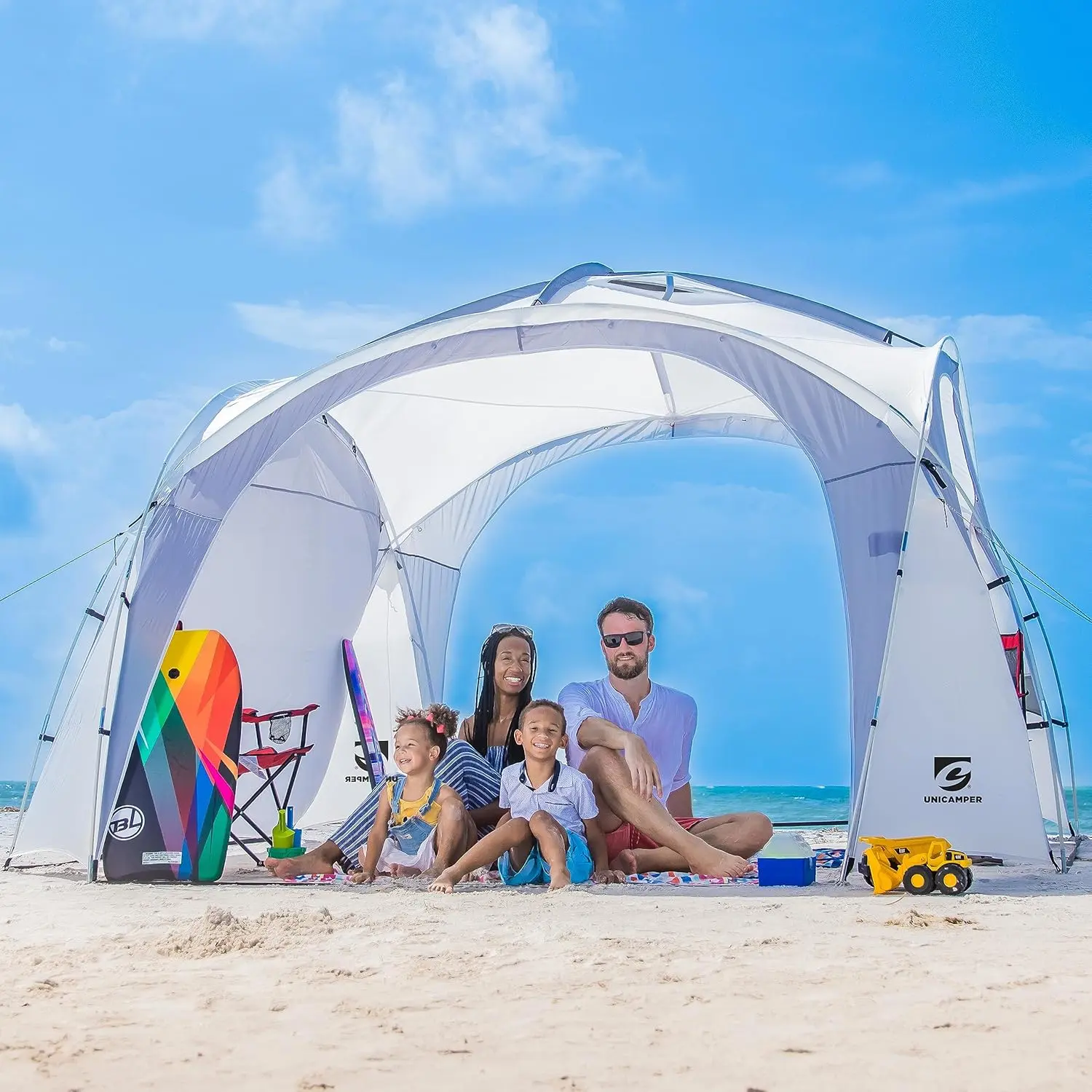 UNICAMPER Beach Tent 12 X 12ft Large UPF50+ Pop Up Canopy with 2-Pcs Side Wall, Sun Shelter Rainproof, Waterproof for Camping Trips, Backyard Fun, Fishing, Parties, Or Picnics(Green)