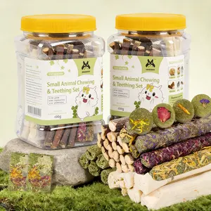 100-120 PCS Rabbit Natural Chew Toys, Saft Treats, Timothy Sticks, Apple Sticks, Flower and plant stick, Grass cake, Sweet Bamboo for Guinea Pig, Hamster, Chinchilla, Rat, Small Animals