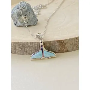 Sterling Silver, Natural Larimar Whale Tail Necklace by VeraVitta