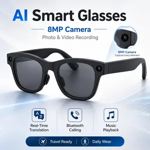 Smart AI Glasses with 8MP Camera, Bluetooth Calling, Open-Ear Audio, App-Based Translation Support, Hands-Free Photo & Video Recording for Travel and Daily Use