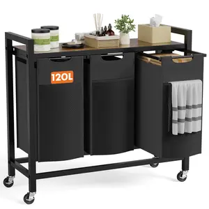 Sweetcrispy Rolling Laundry Hamper with Pull-Out Removable Bag Freestanding Clothes Basket Organizer with Wheels Adjustable Feet for Bedroom or Bathroom Dual-Compartment Design with Top Shelf for Storage