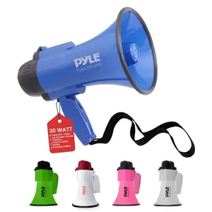 Compact Megaphone with Siren, 30W Power, Foldable Handle, Blue