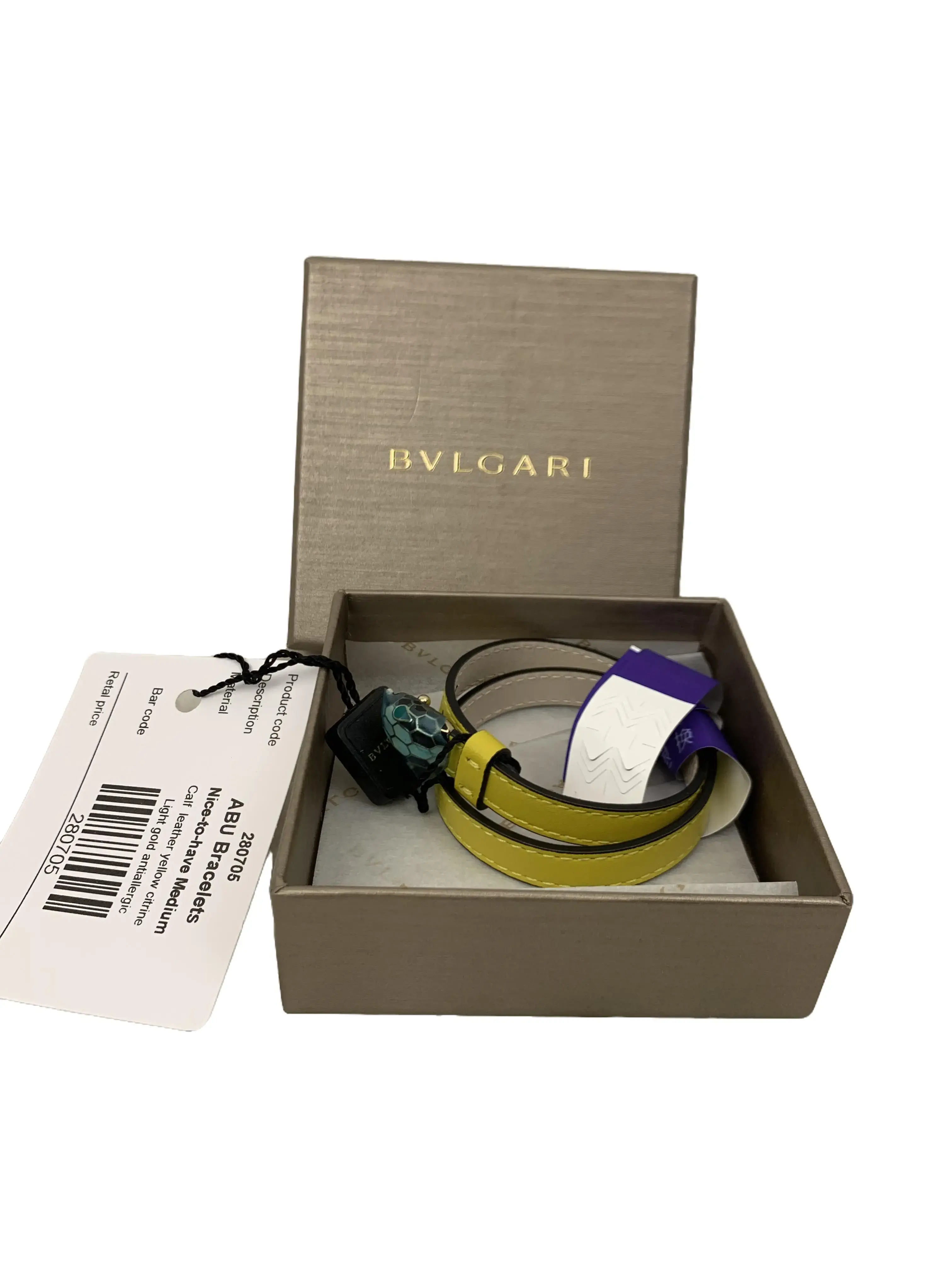 Pre-owned Bvlgari Serpenti Double Wrap Calfskin Leather Bracelet Iconic Teal Enamel Snake Head Charm, Signature Scale Texture, Full Set with Original Box & Tag TKB00000256