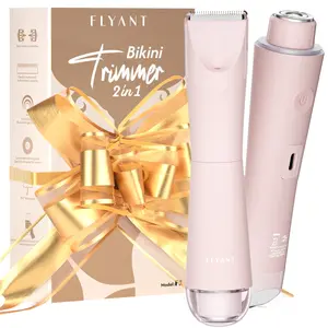Flyant Dual Head Bikini Trimmer for Women, 2 in 1 Electric Shaver for Women, Pubic Hair Trimmer Waterproof IPX7 with LED, Bikini Electric Razor for Leg Arm Underarm Bikini Area, Dual Head Electric Hair Removal Tool