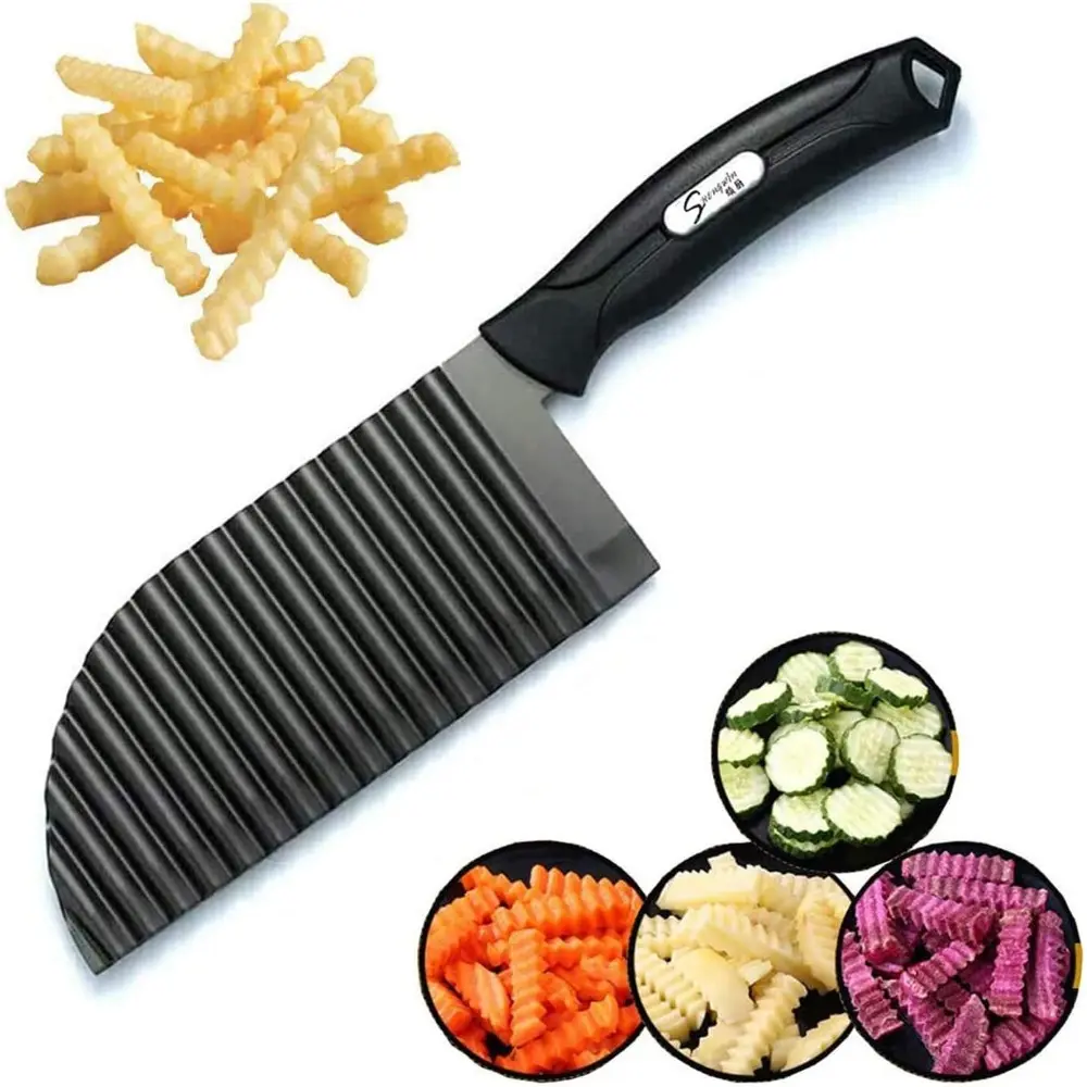 Stainless Steel Crinkle Cut Knife - 2.9"x11.8" Kitchen Knife for Veggies, French Fries, Carrot, Cucumber Chopping, Knives