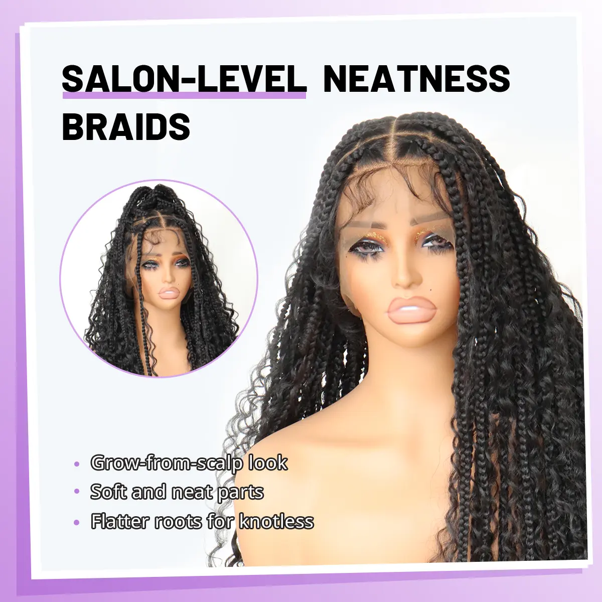 36 Inch Synthetic Braided Wig Full Lace Knotless Bohemian Curly Ends Boho Braided Wig 36Inch Full Lace Premium Synthetic Knotless  main image 2