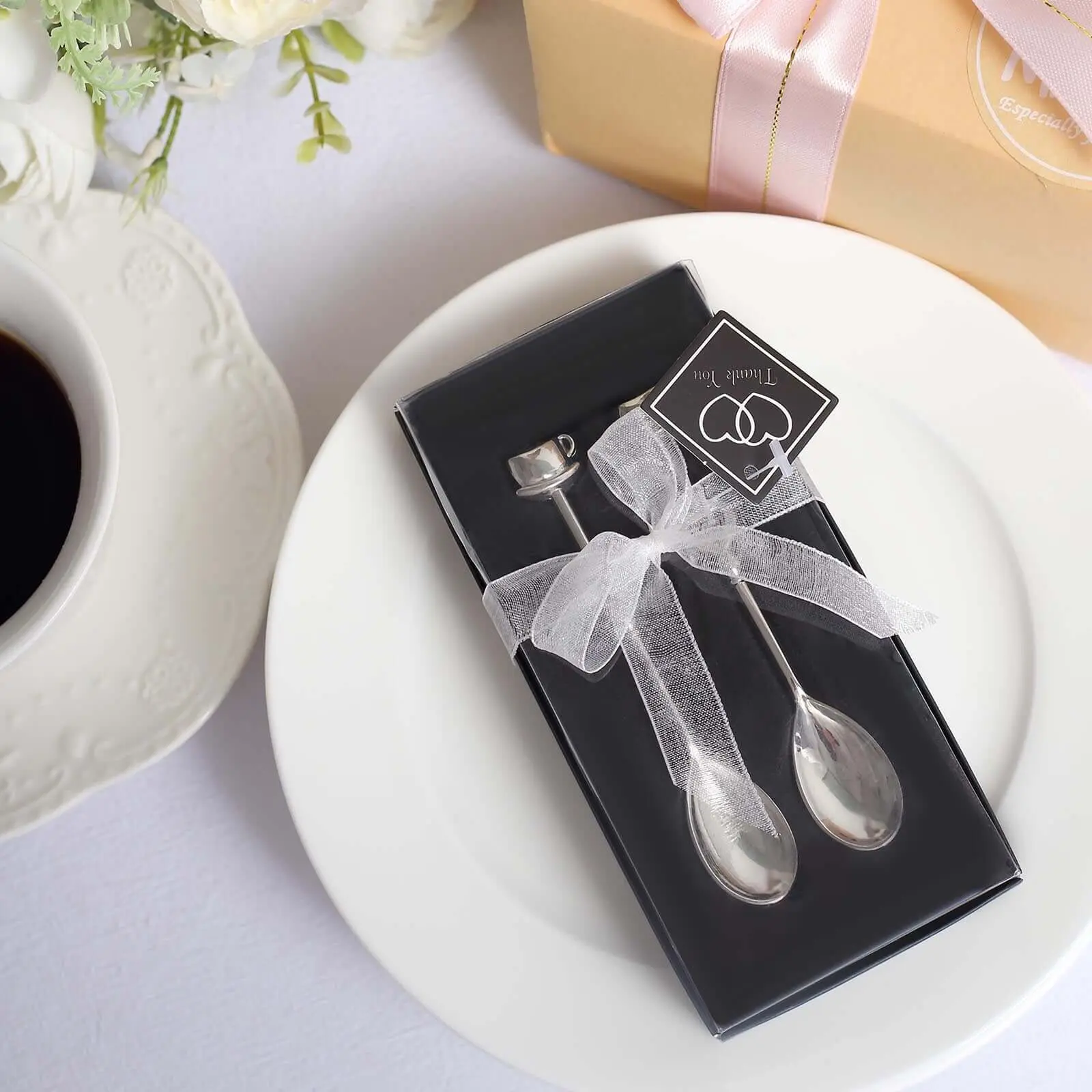 Stainless Steel Spoons Set - 2-Pack 4in Modern Silver Tableware, BPA-Free Couple Cutlery Pre-Packed as Wedding Gift Favors for Bridal Party