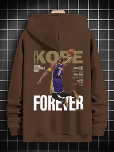 Trendy Basketball Style! SHEIN Kobe Bryant Commemorative Long Sleeve Pullover Graphic Hoodie, featuring the classic dunk scene + "FOREVER" lettering. The loose fit creates a casual street - style look, a wardrobe gem for basketball fans.