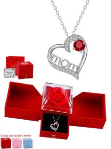 "Mom" Letter Heart Pendant with Green Zircon - with a silver collarbone chain and rose gift box are Durable & Elegant Jewelry for Mom It is a holiday birthday gift for mothers. Heart Necklace