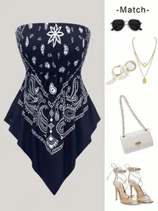 Vintage Print Boho Stretchy Crop Tank Top Womenswear, Perfect for Outdoors and Vacations, Stylish, Comfortable, Breathable, Lightweight, Ideal for Summer Wear, Bohemian
