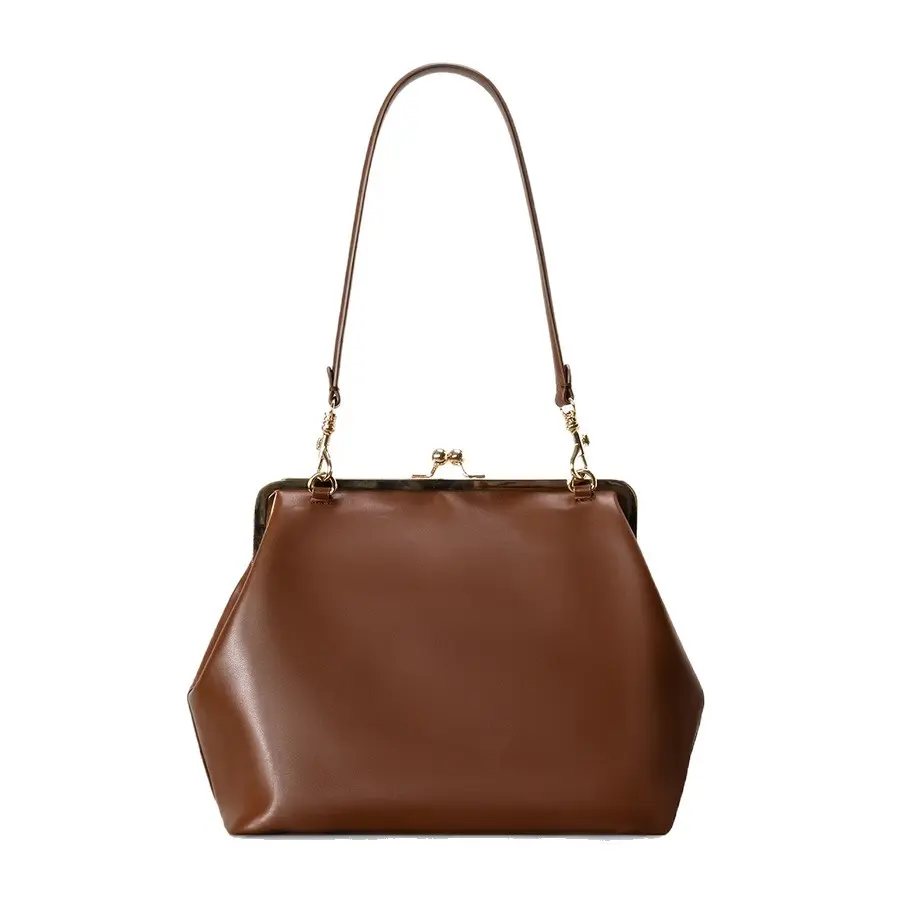 Women’s PU Leather Kiss Lock Purse, Large-Frame Clutch Handbag with Shoulder Strap, Minimalist Crossbody Evening Bag for Weddings, Parties, Dates & Daily Use