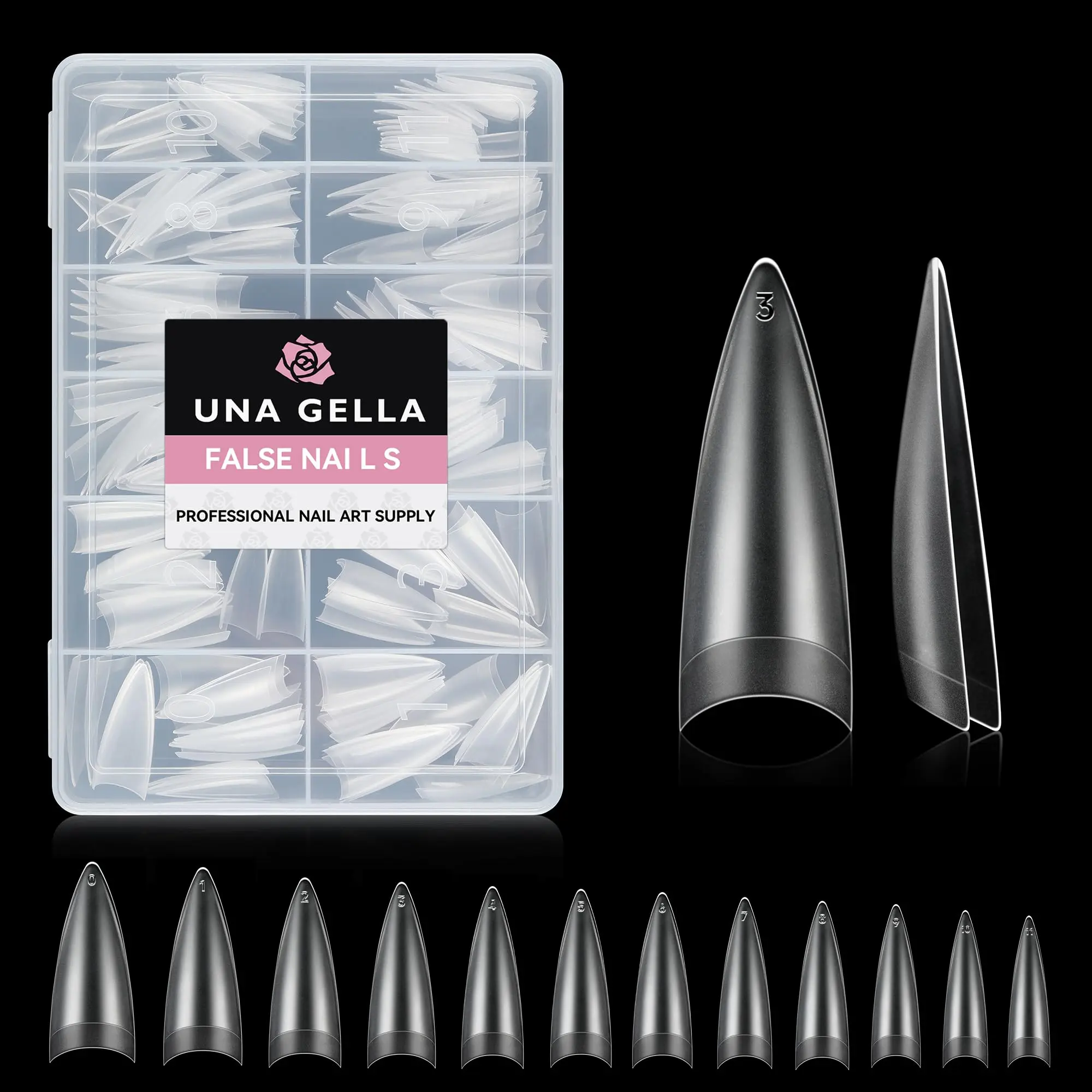 Stiletto Gel Nail Tips Gel x 504pcs Long Stiletto Almond Clear Curved Nails Tips Half Cover False Fake Nails for DIY Stiletto Press On Nails Extension Art Salon 12 Sizes