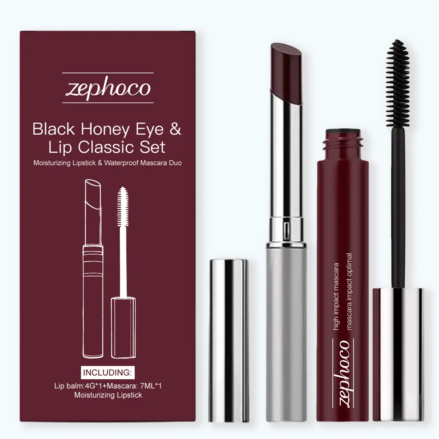 Natural Look Lip Eye Set: Volumizing Brown Mascara & Moisturizing Tinted Lip Balm Duo, Lightweight Makeup Kit for a Soft Glam Look on All Skin Types, Regular, Office-Ready Soft Glam, Non-Toxic Makeup Sets, Eyes+Lips