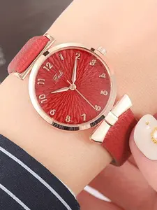 Women's casual round pointer Analog quartz watch simulates PU leather watch for daily life Casual Trendy Wristwatch Casual Fashion Wristwatch
