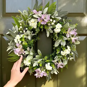 Front Door Wreath, Eucalyptus Leaf Wreath with Flowers and Berries, All-Season Greenery, Farmhouse Home Decor, Indoor Outdoor