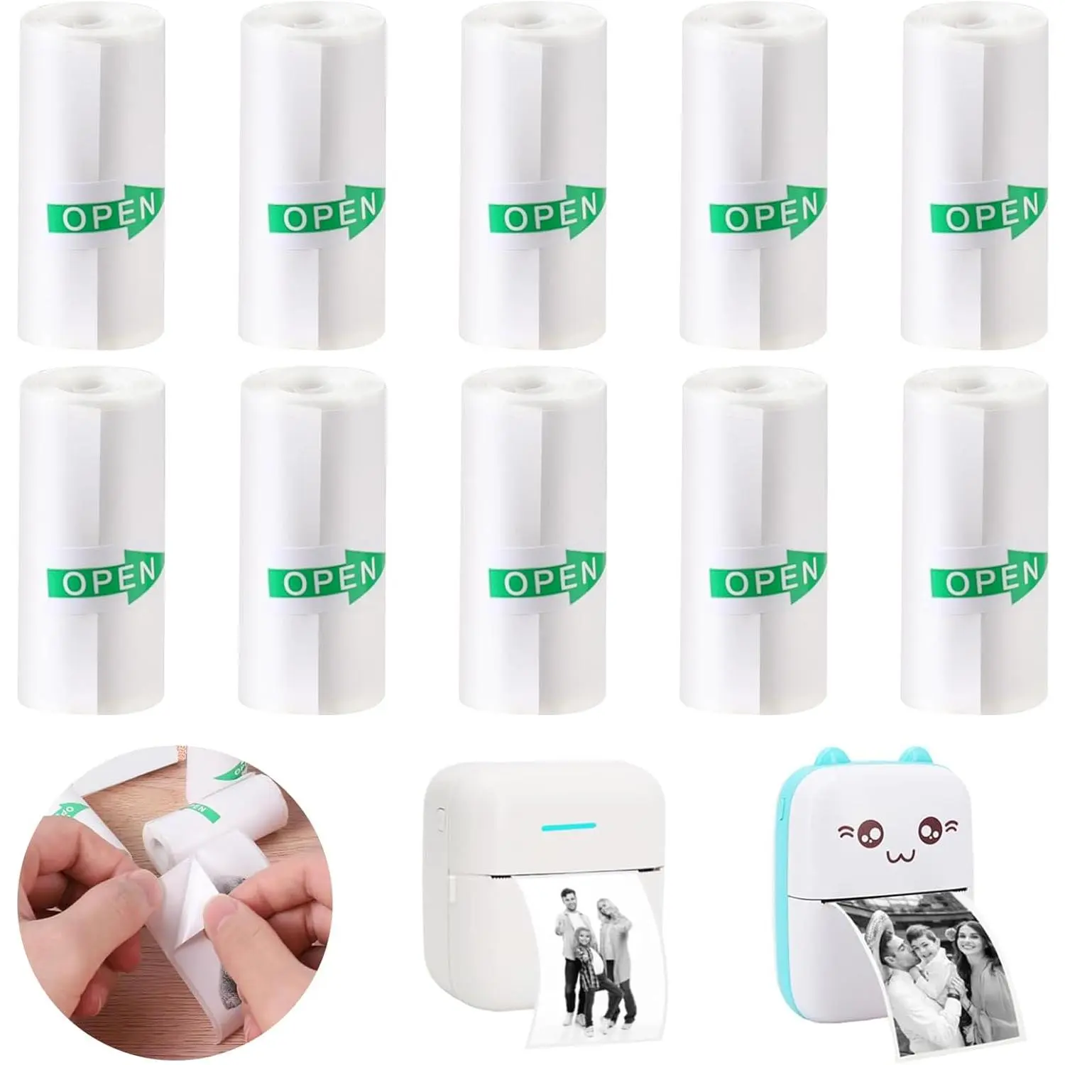 Mini Printer Self-Adhesive Sticker Paper for Thermal Printers, 57mm x 3m, 10 Rolls (3000 Sheets), White Smooth Recyclable Office Label Supplies for DIY Craft, DIY Enthusiasts, Organize Tasks