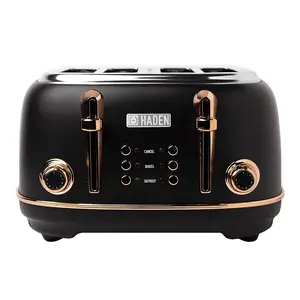 Haden Heritage 4 Slice Wide Slot Stainless Steel Toaster with Tray, Black/Copper