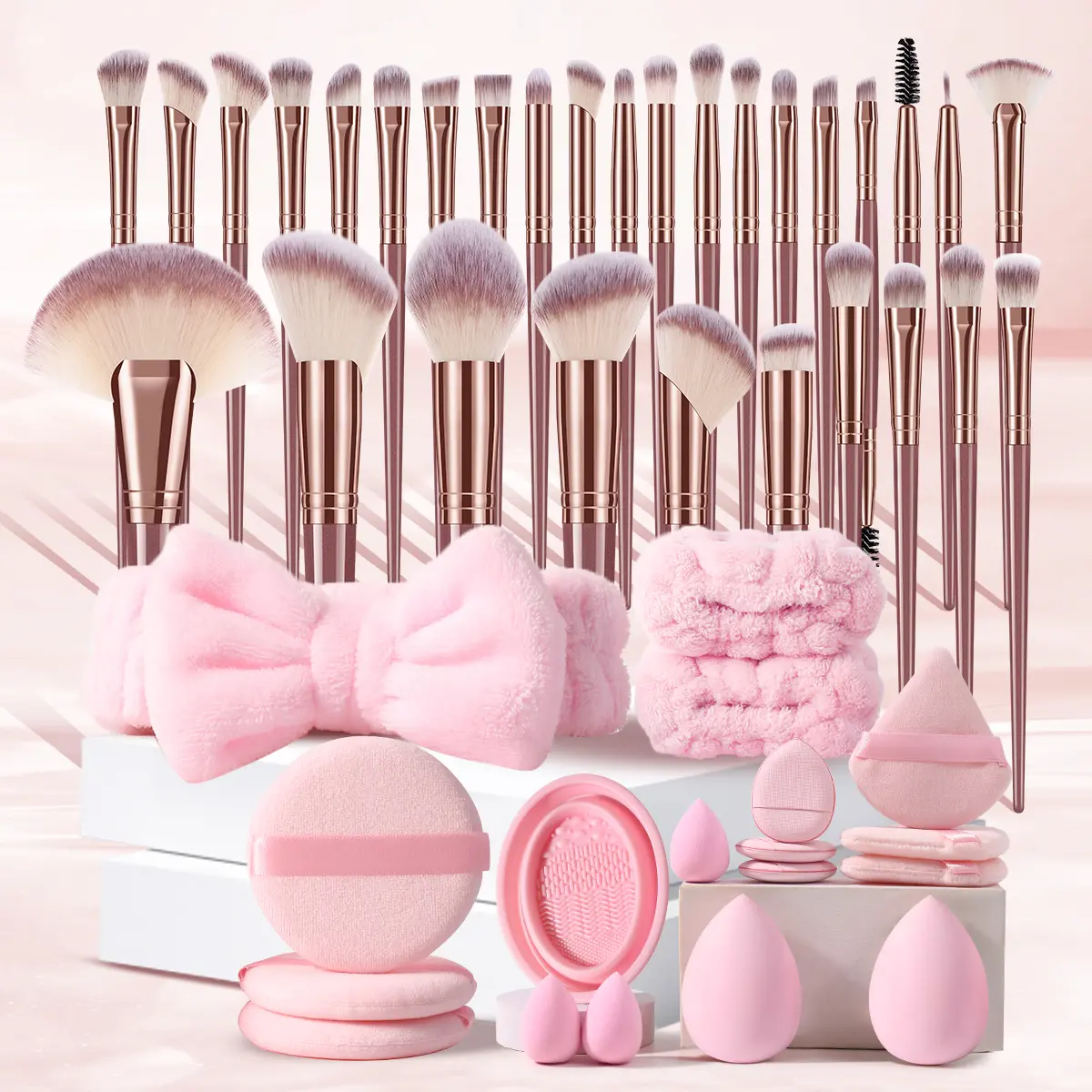 48PCS All-In-One Makeup Gift Set, 30 Professional Makeup Brushes, 14PCS Makeup Sponges and Powder Puffs, 4PCS Skincare Tools, Waterproof Cosmetic Bag and Anti-Splash Accessory Kit, Complete Portable Beauty Cosmetic Gift Set Ideal for Daily Makeup