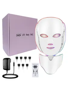 Plastic Colorful LED Beauty Mask - 7-Color Facial & Neck Care with Multi-Wave Light Therapy - US Type Spa Skin Care Instrument - Ideal Gift for Valentine's Day & Festivals