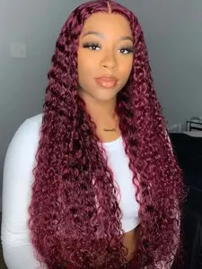 32 Inch Burgundy Long Deep Wave Wig, No Glue Heat Resistant Synthetic Lace Front Wig, Natural Look for Women Curly Wig, Synthetic Wigs, Deep Wavy Wigs, Natural Looking Wig