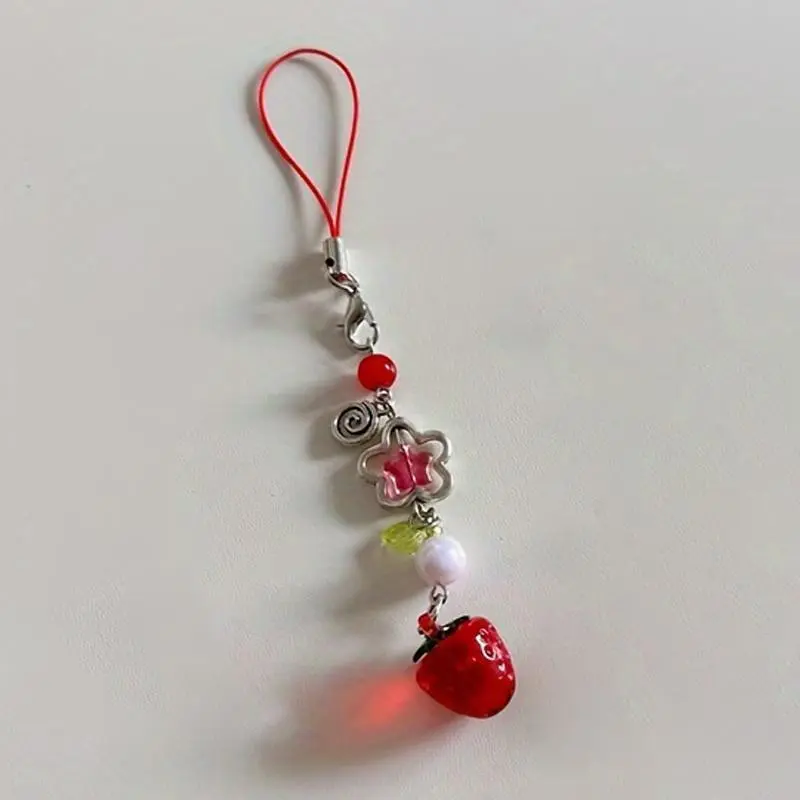 Cute Strawberry & Heart Design Phone Chain, Fashionable Phone Lanyard, Phone Wrist Strap, Cell Phone Charm, Phone Decoration Accessories, Phone Accessory for Women & Girls, Charms