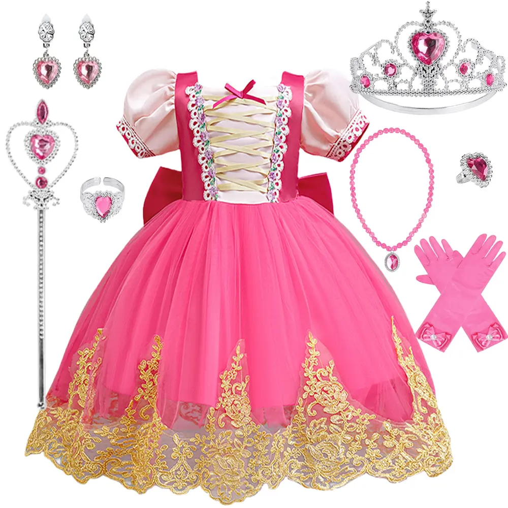 (Dress + all accessories) Girls Sleeping Beauty role play first birthday dress purple performance costume princess tulle skirt anniversary gift