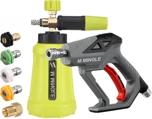 M MINGLE High Pressure Washer Gun Snow Foam Lance, 4000 PSI Cannon Foam Blaster Power Washer with 1/4" Quick Connector, Car Wash Foam Cannon Kit with 5 Pressure Washer Nozzle Tips, 1 Liter