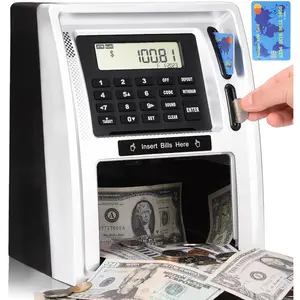 Kids Talking ATM Piggy Bank for Real Money with Dual Debit Cards,-Off Memory, Auto-Opening Drawer, Shutdown, Bill Feeder, Coin Recognition, Calculator Machine