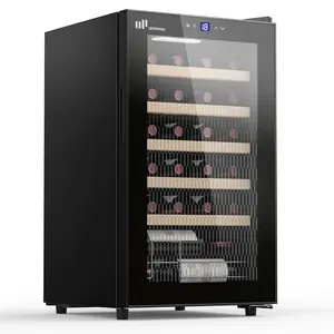 Upstreman Wine Fridge 24-Bottle, Full Glass Door Wine Cooler, 5°C - 20°C Adjustable, Built-in & Under-Counter Design, Double Glazing, Touch Control Panel, LED Light, 5 Shelves, W24-Black mini