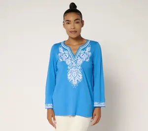 Belle by Kim Gravel Slub Knit Santorini Embroidered Top