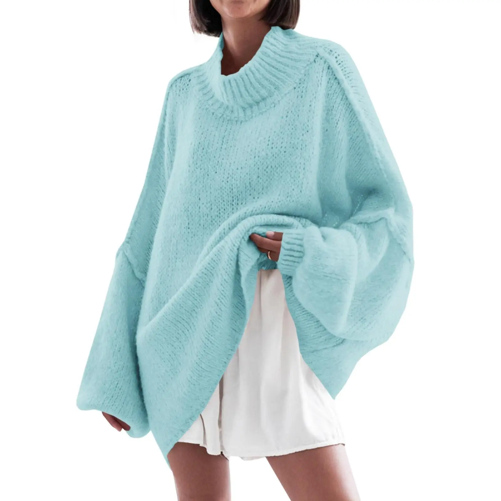 Imily Bela Women's Oversized Sweaters Mock Neck Batwing Long Sleeve 2025 Fall Trendy Ribbed Knit Casual Tunic Sweater