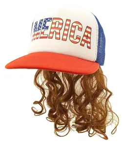 USA Mullet Hat Brown Wig Merica Redneck 4th of July All American Costume One Size Fits All - Cotton Hat