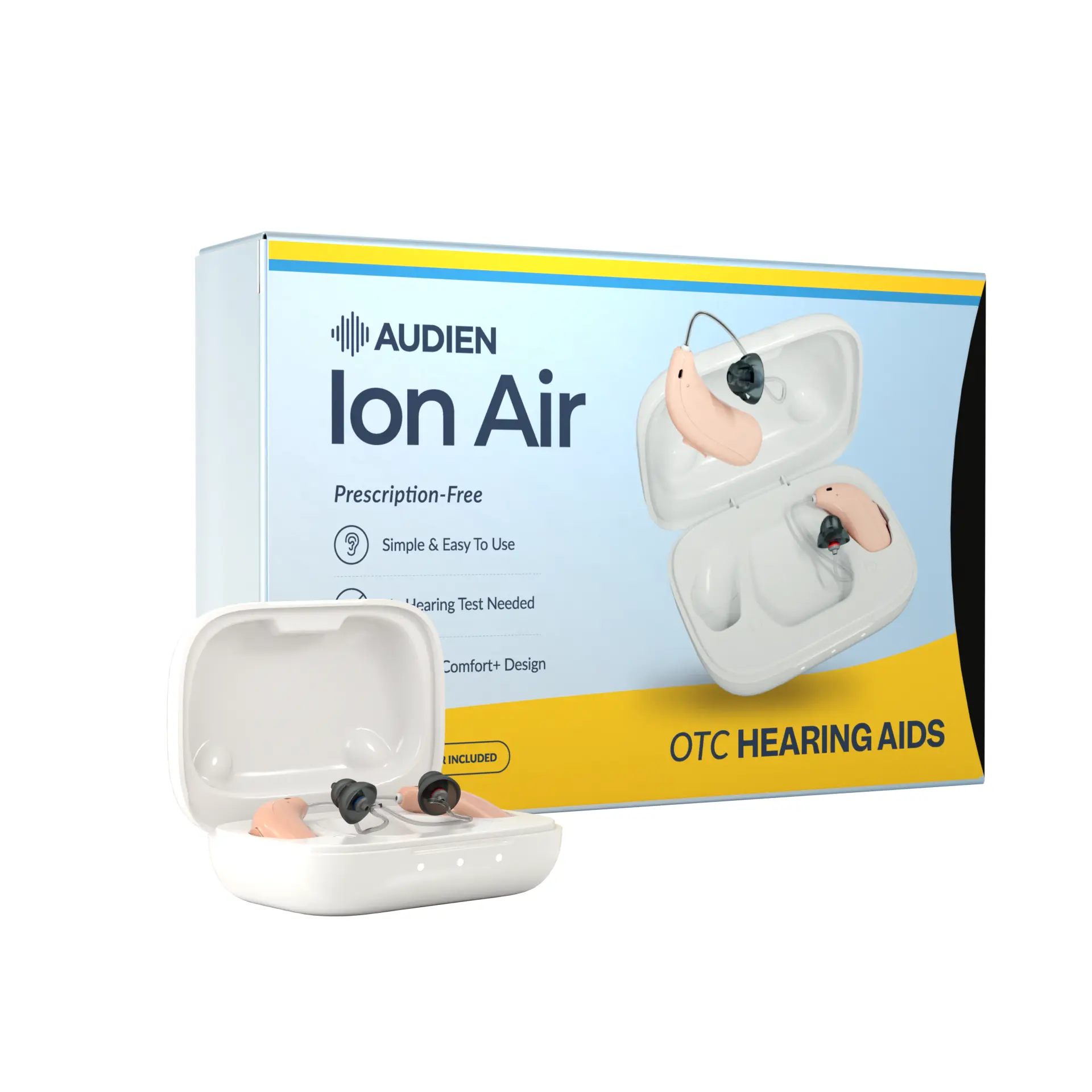 Audien ION Air OTC Hearing Aids – Behind-the-Ear, 4 Listening Modes, 60-Hr Battery, No App Needed, FDA Registered, Rechargeable Hearing Aids