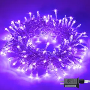 Connectable 100 LED Purple Halloween Lights Indoor, 8 Modes Plug in Purple Christmas String Lights Clear Wire, 33ft Christmas Tree Light Outdoor for Halloween Tree, Garden, Bedroom