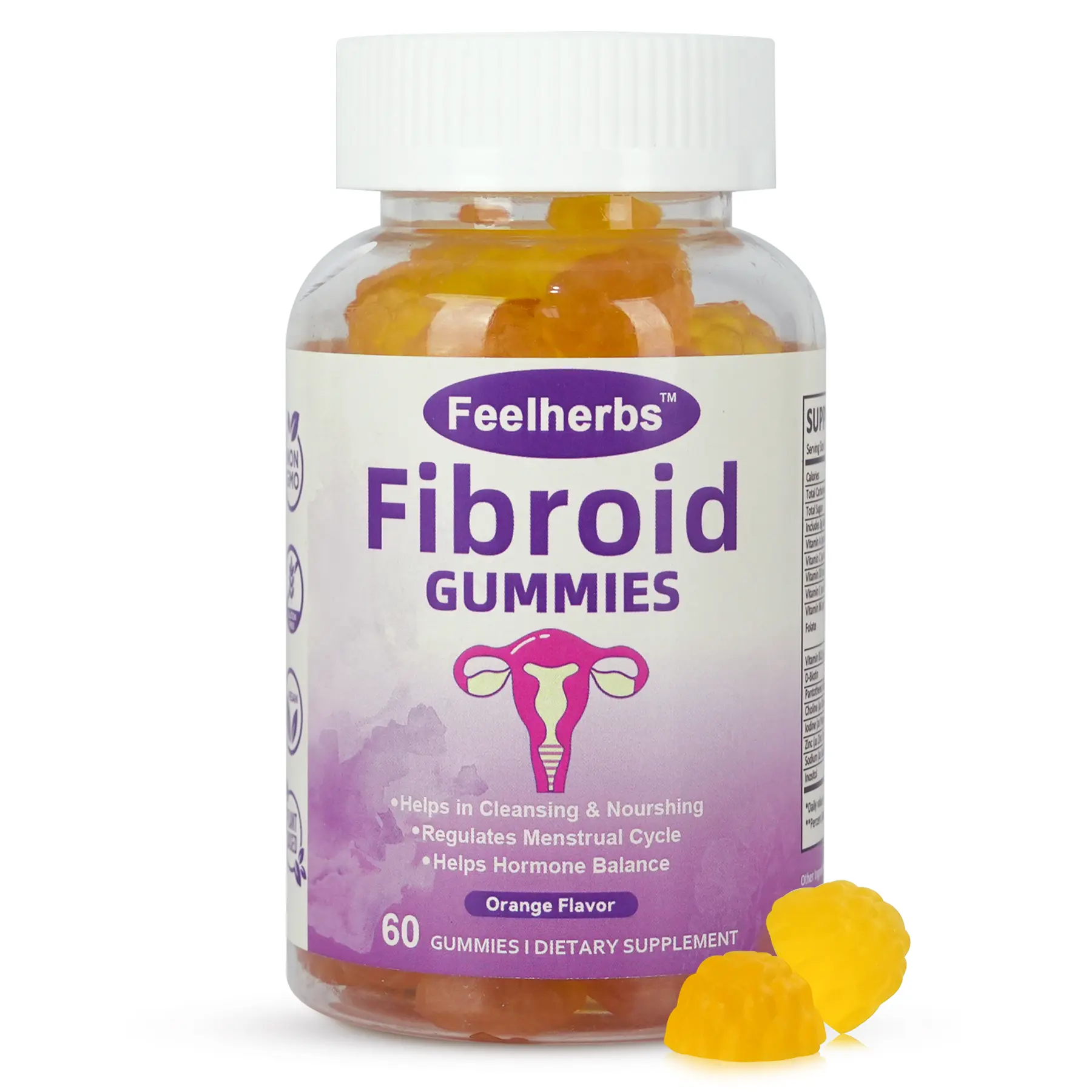 Fibroid Relief Dietary Nutrition Supplement Gummies - Chewable Feminine Support for Adults, Hormone Balance, Ovarian Cyst Support, Natural Blend with Vitamin A, E, D-Biotin, Pantothenic Acid, Choline, Iodine, Zinc, Sodium, Inositol & Minerals, 60 Pieces,