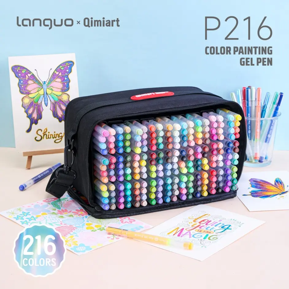 Languo 216 Color Gel Pen Set, 72 Glitter Pens + 144 Acrylic Paint Pens, 1.0mm Tip, Large Ink Capacity, Art Supplies, DIY Crafts, Notebooks, Art Kits, Multipurpose Art Supplies