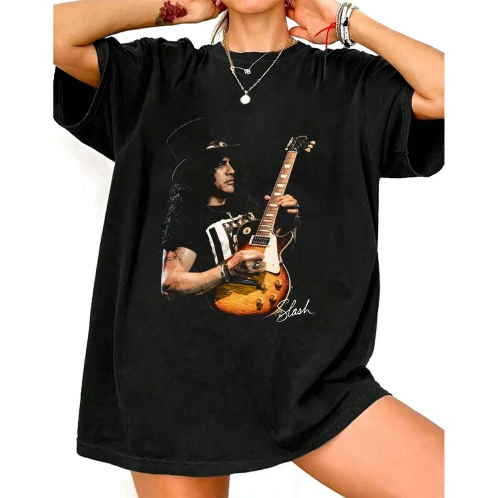 Slash Rock Guitarist Portrait T Shirt w Slash Electric Guitar Tee