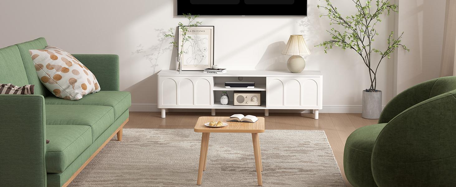 Giratree TV Stand for TVs up to 70'', Entertainment Center with Large Storage for Living Room, Media Console with Sliding Doors and Adjustable Shelves, Modern TV Cabinet for Game Consoles and Decor