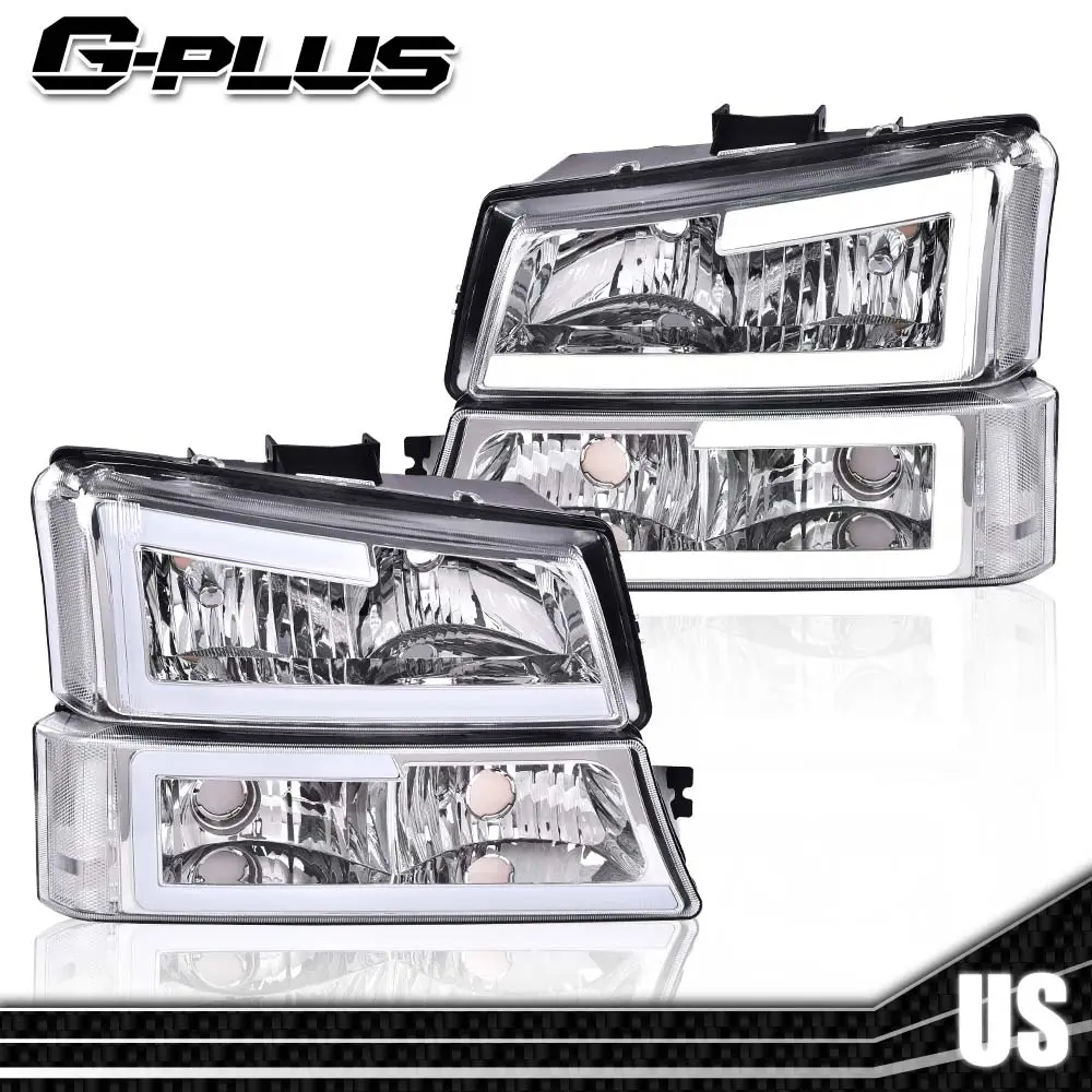 G-PLUS Headlights for 2003-2007 Chevy Silverado Avalanche LED DRL Headlight Lamps Headlight Assembly Driver and Passenger Side,car accessories