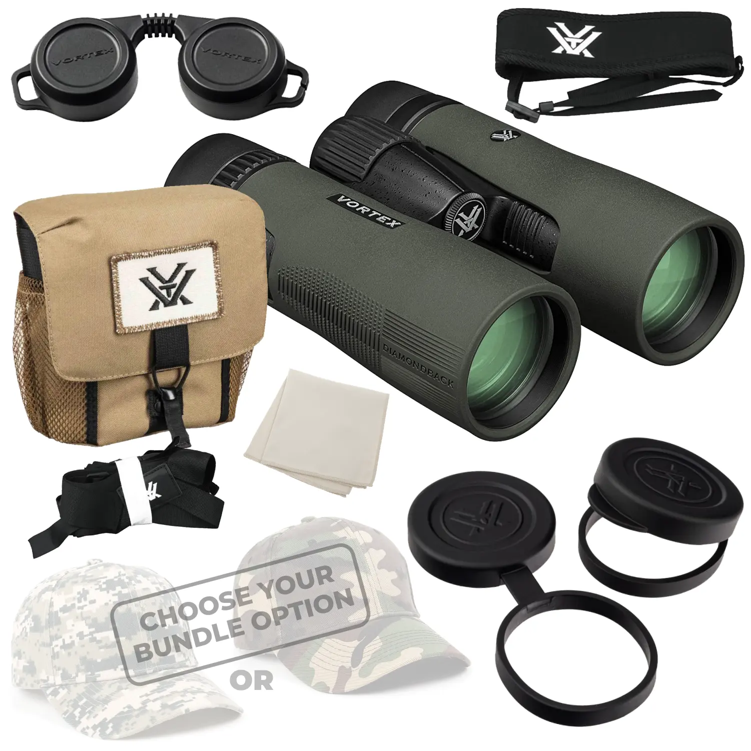 Vortex Diamondback HD 8x42 Binocular (DB-214), Armor-Tec Scratch-Resistant & Multi-Coated Lens for Adventure, with GlassPak Harness & Free Camo Hat, Camo Forest, +Free Hat (Camo Forest)