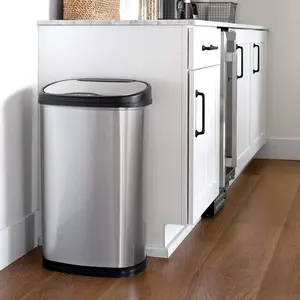 Nine Stars Automatic Kitchen Trash Can, 13 Gallon Stainless Steel, Motion Sensor Hands-Free Soft-Close Lid Garbage Bin, Silver