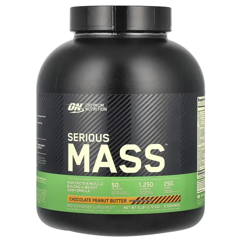 OPTIMUM NUTRITION Serious Mass High-Calorie Mass Gainer Protein Powder -  Chocolate Peanut Butter Flavor, 6 lb (2.72 kg), Vitamin & Gelatin-Infused Edible Supplements for Adults, Fitness Dietary Support with Energy & Glutamine, Metabolism