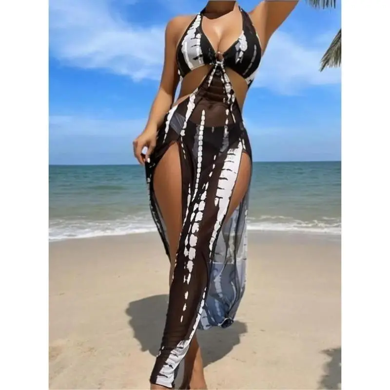 Women's Patchwork Halter Bikini, Ring-Linked High-Cut Backless 2 Piece Swimsuits for Holiday, 2 Piece Sets, Bathing Suits, Women 2 Piece Sets