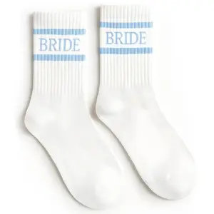 Bride Socks Something Blue | White Cotton Crew Socks for Bridal Parties and Engagements