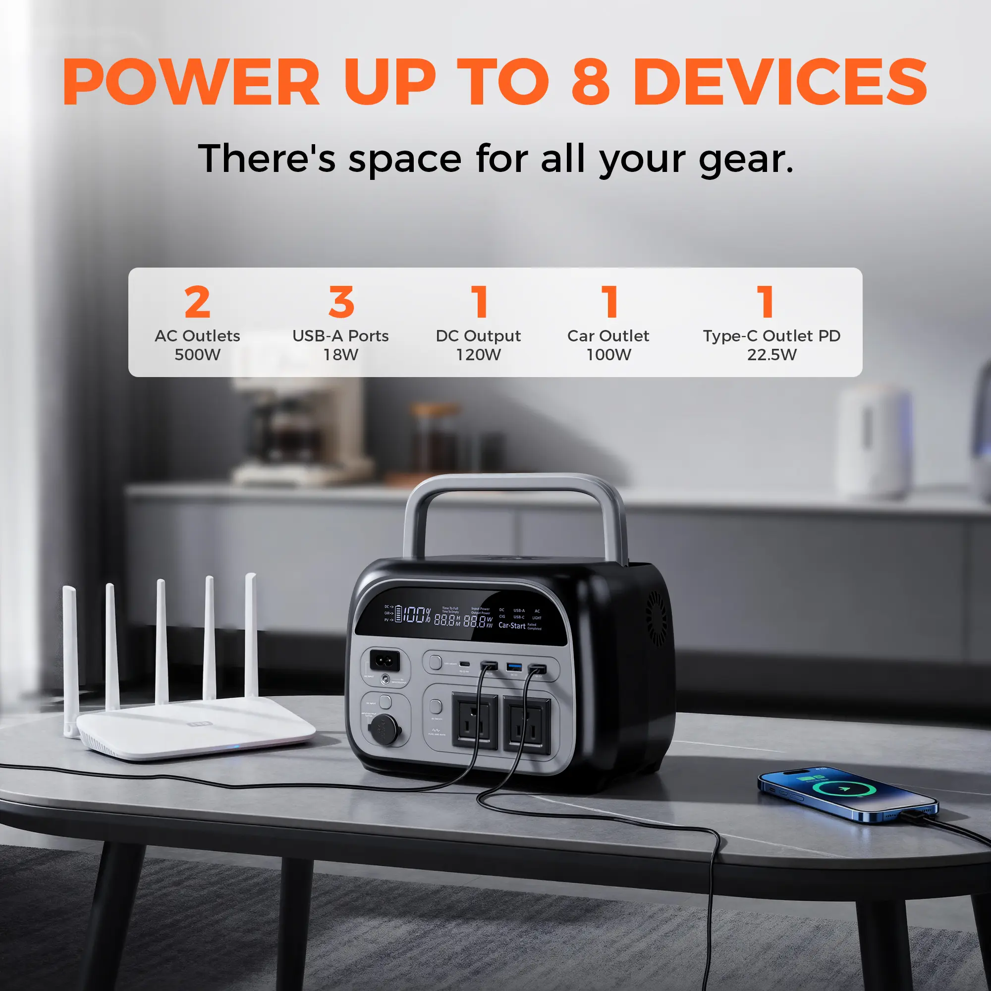 Black Friday Deal CTOLITY AP400 500W 345Wh Portable Power Station LiFePO4 Battery Pure Sine Wave AC Outlet USB QC3.0 LED Light 20W Wireless Fast Charging Solar Generator for Home Backup Power Camping Travel RVs Emergencies