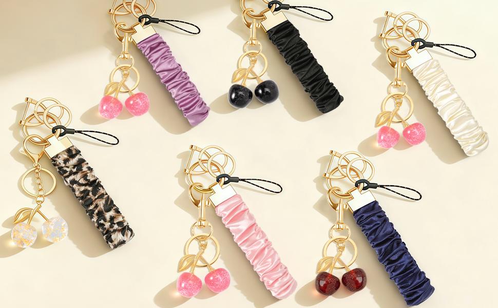 Wristlet Keychain for Women Stretchy Key Chain for Car Keys Bracelet Keychain with Cute Keychain Cherry/-ring