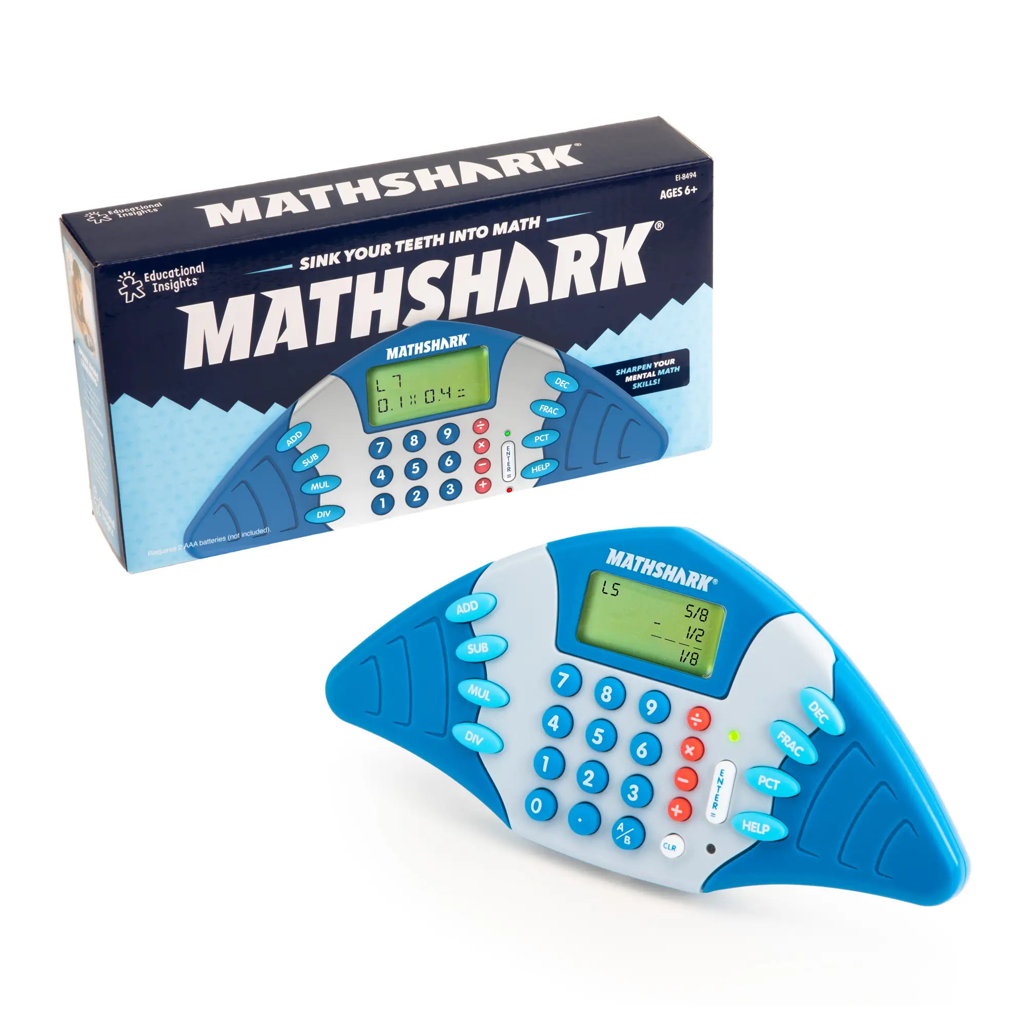 Educational Insights MathShark Digital Math Game, Handheld Electronic Math Learning Game For Kids, Ages 6+